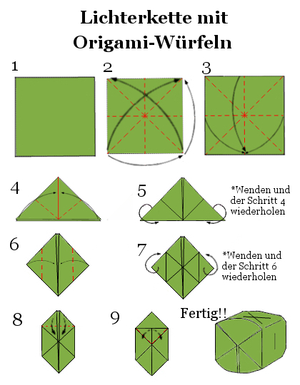 Anleitung, Lichterkette mit Origami-Würfeln