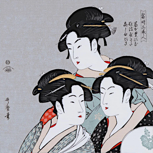 Traditionelles japanisches Geschenktuch mit einem Kunstwerk von Utamaro