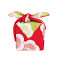 Japanisches Furoshiki-Tuch mit weiss-roten Pflaumenblüten auf rotem Grund und grünem Revers