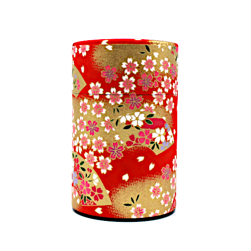 Japanische Teedose, fächer und blumen, rot