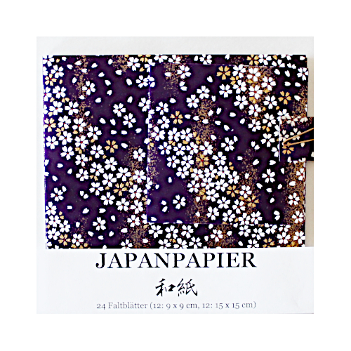 Dunkelviolettes Japanpapier mit feinem Kirschblütenmuster (Sakura)