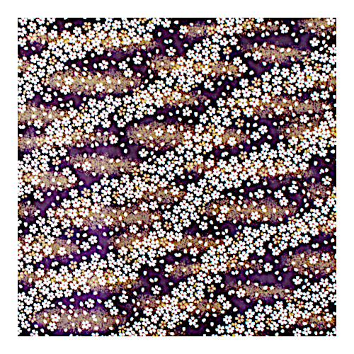 Nahaufnahme eines dunkelvioletten Washi-Bogens mit weissen und goldenen Kirschblüten in diagonalen Bahnen