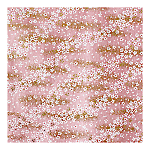 Nahaufnahme eines rosafarbenen Washi-Bogens mit weissen und goldenen Kirschblüten in diagonalen Bahnen